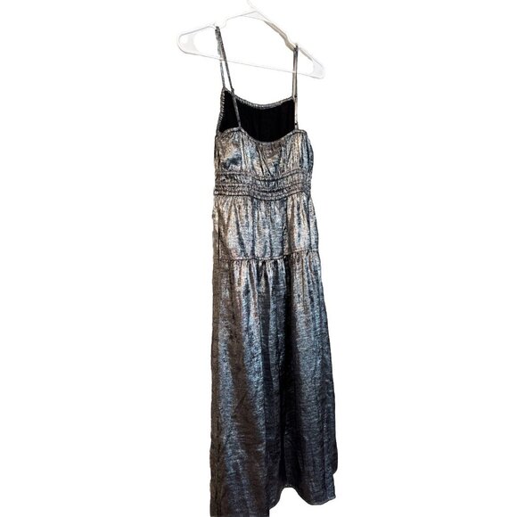 Old Navy Metallic Silver Waist Defined Cami Midi Party Dress Size S-NEW- A8 - Picture 4 of 12